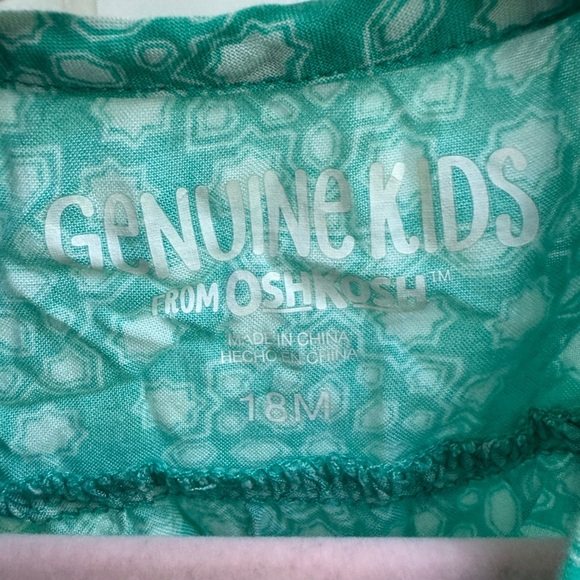 Genuine Kids OshKosh B'gosh 18M Girls Teal Patterned Short Sleeve Jumpsuit - Picture 4 of 5